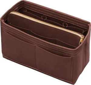 Purse Organizer Insert with Zipper Felt Bag Organizer Handbag Organizer Insert Bag in Bag Organizer with Key Chain for Tote Purse Bag Brown Large