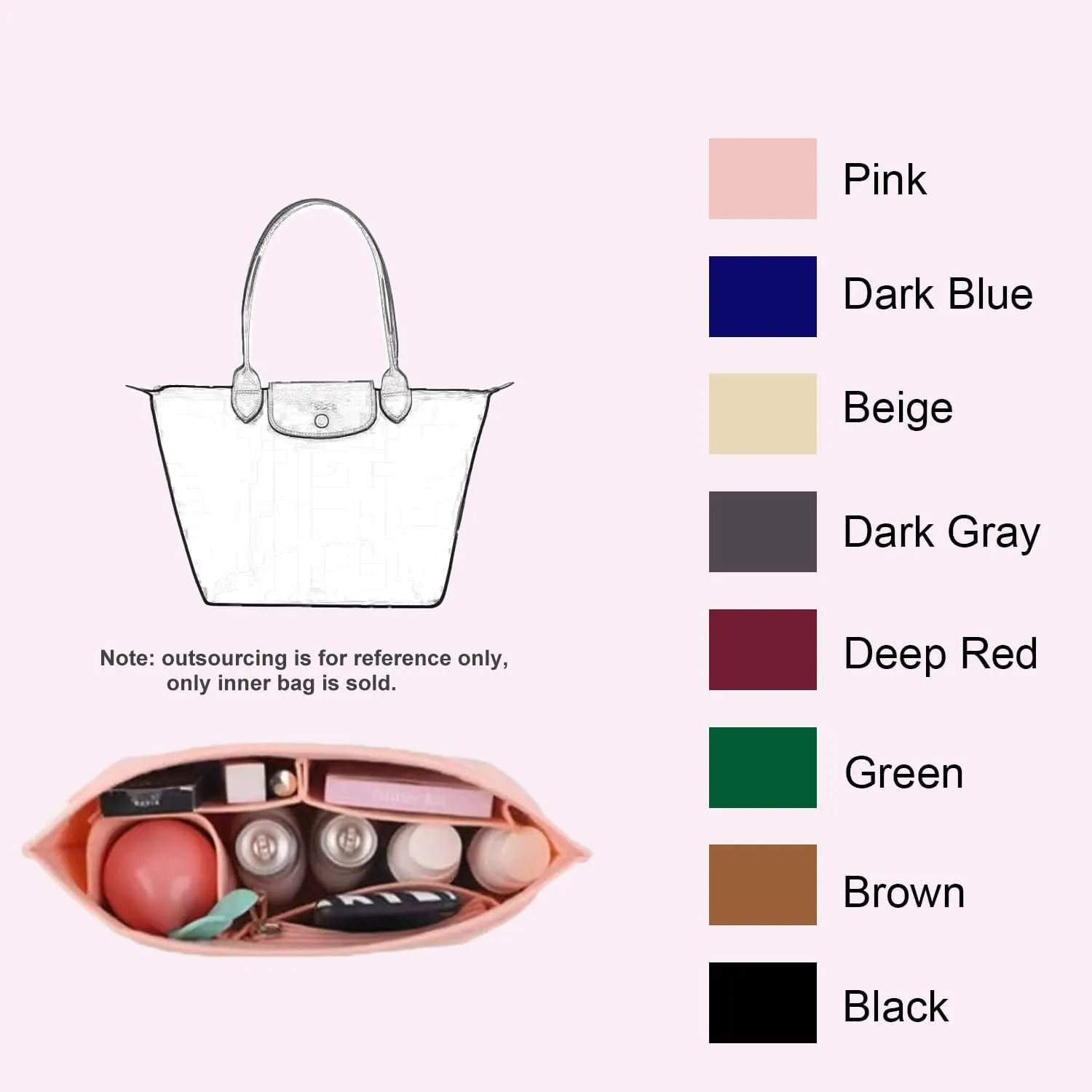 Purse Organizer, Multi-Pocket Felt Handbag Organizer, Folding Tote Bag organizer insert for Insert Wallet Organizer Suitable for Longchamp (Beige, Medium)