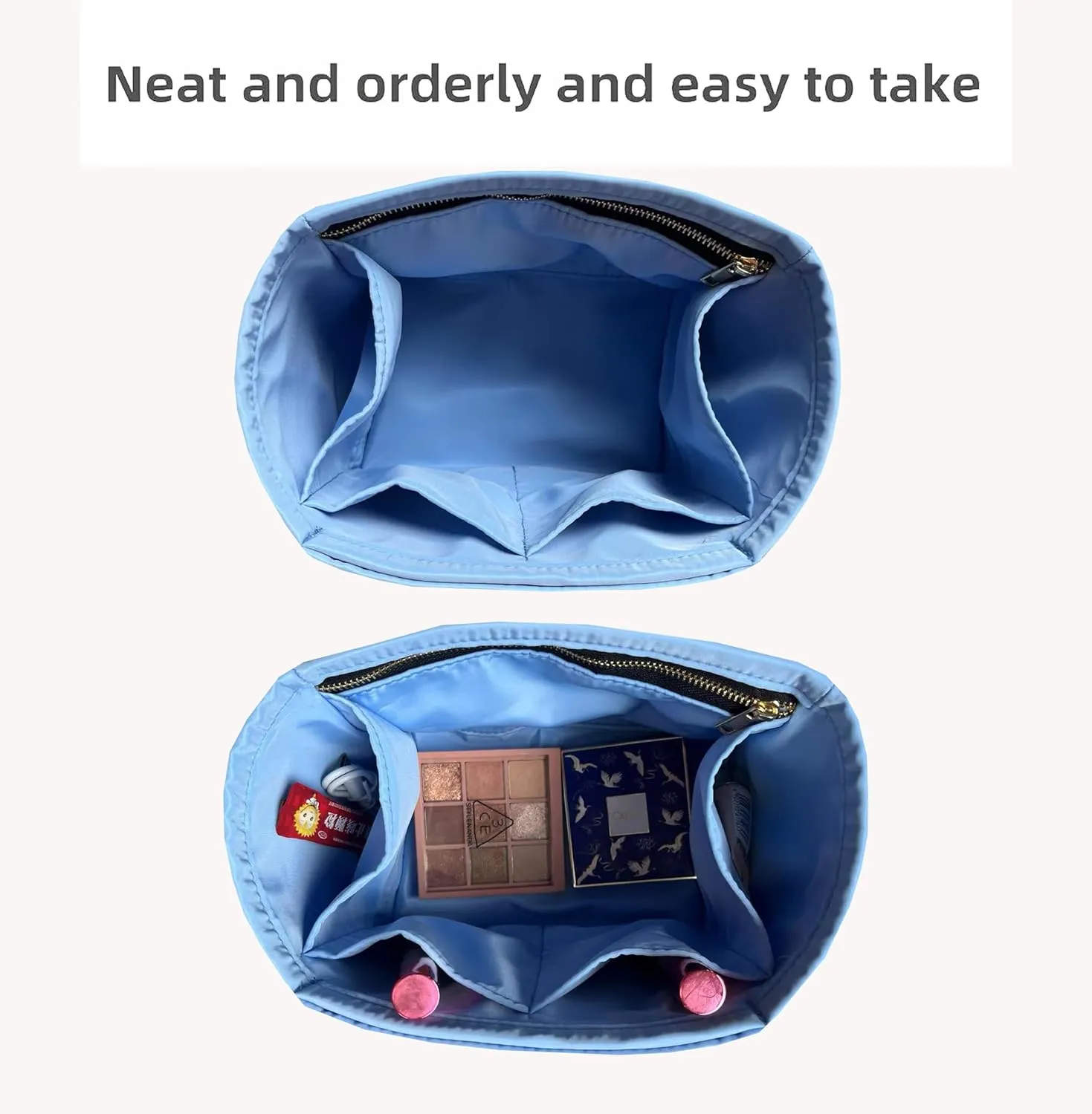 Purse Organizer Picotin 18 22 26 Insert Bags Makeup Handbag Inner Purse Portable base shaper Premium Nylon (Picotin 18, Lightblue)