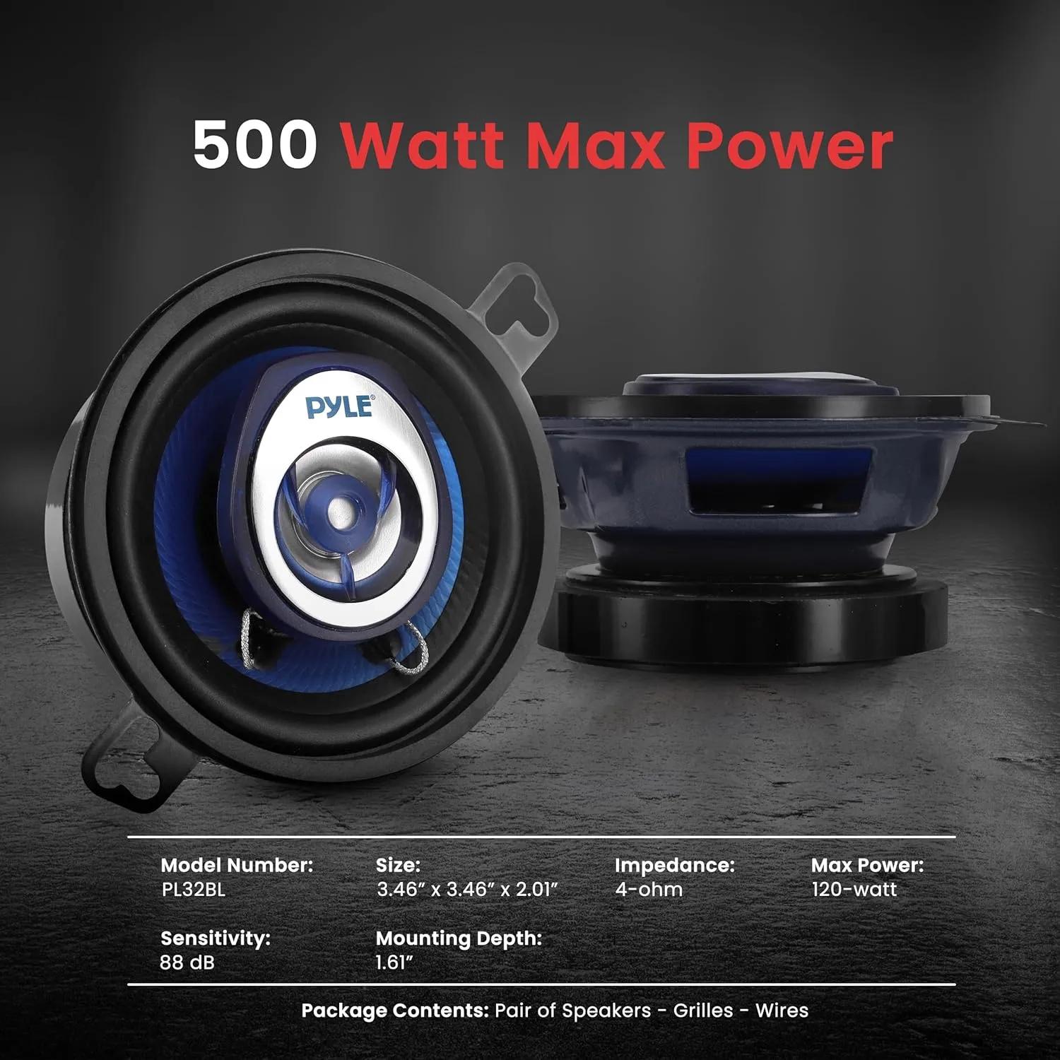 Pyle 2-Way Universal Car Stereo Speakers - 120W 3.5 Inch Coaxial Loud Pro Audio Car Speaker Universal OEM Quick Replacement Component Speaker Vehicle Door/Side Panel Mount Compatible PL32BL (Pair)