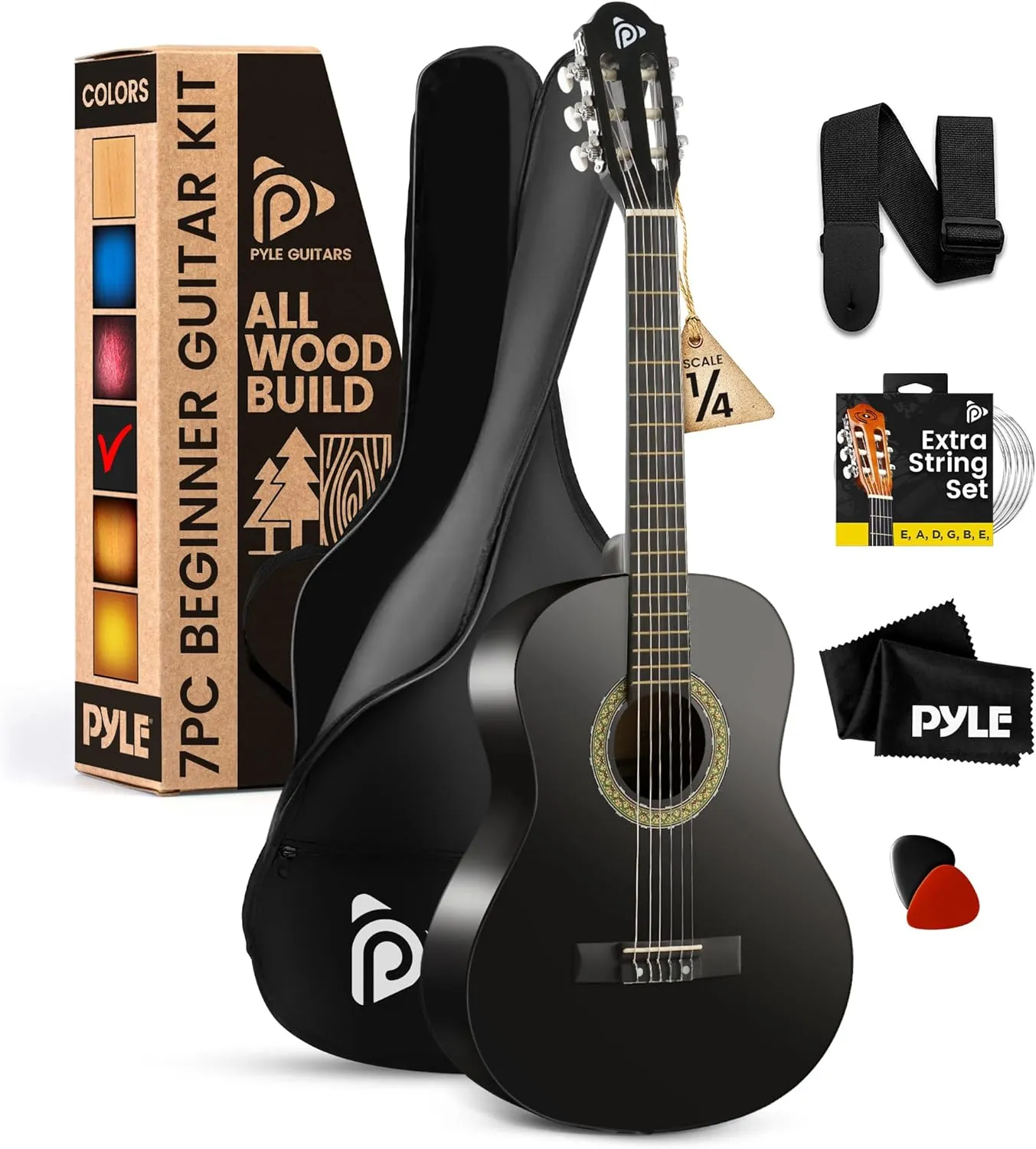 Pyle 6 String Acoustic Guitar, Right, Black Matte, 30" (PGACLS30BKMT)