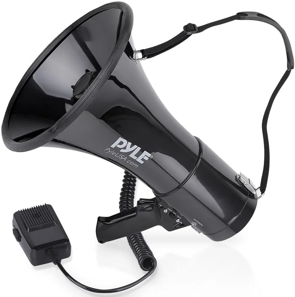 Pyle Megaphone Speaker PA Bullhorn with Built-in Siren 50 Watts & Adjustable Volume Control Ideal for Football, Baseball, Hockey, Cheerleading Fans & Coaches or for Safety Drills - PMP53IN