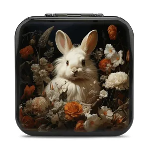 QMNBTES Rabbit And Flowers Switch Game Case Switch Game Holder Cartridge Case Storage 24 Games & 2 Micro Sd Card Slots, Travel Carry Cases, Portable Games Card Storage, Hard Shell, Buckle Closure