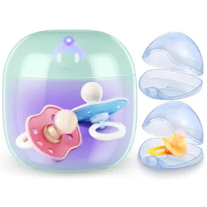 Qualirey Portable Pacifier Disinfection with 2 Pacifier Holder Cases, USB Rechargeable Mini UV Light Disinfection and Pacifier Container Set for Travel, 99.99% Disinfection in 3 Mins(Blue)