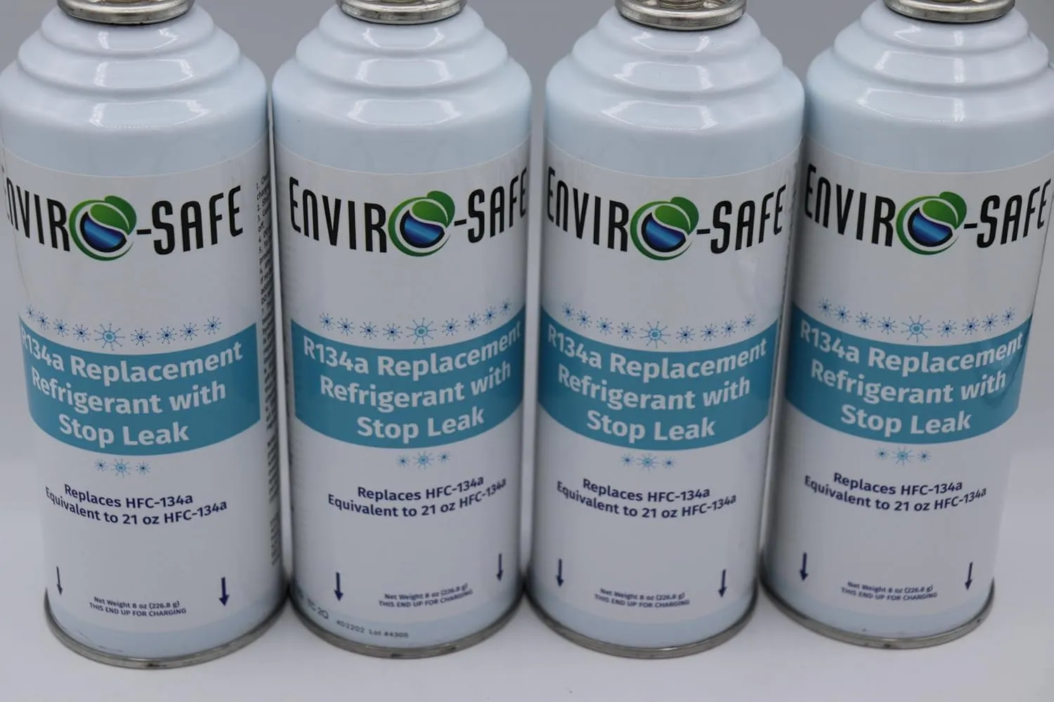 R134a Replacement with Stop Leak, 4 Cans Total with Piercing Valve Top for AC Recharging