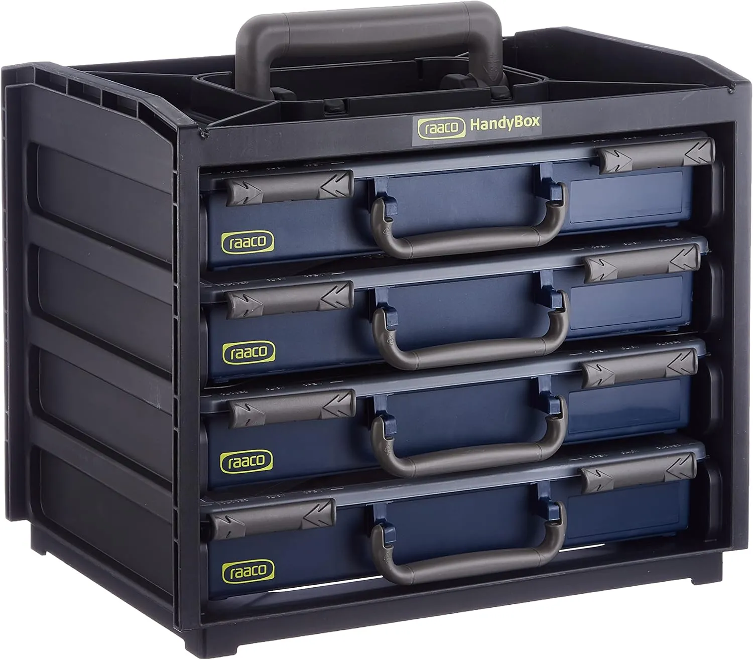 Raaco 136242 Portable Handy Box   4 A4 Assorters, Black/Blue