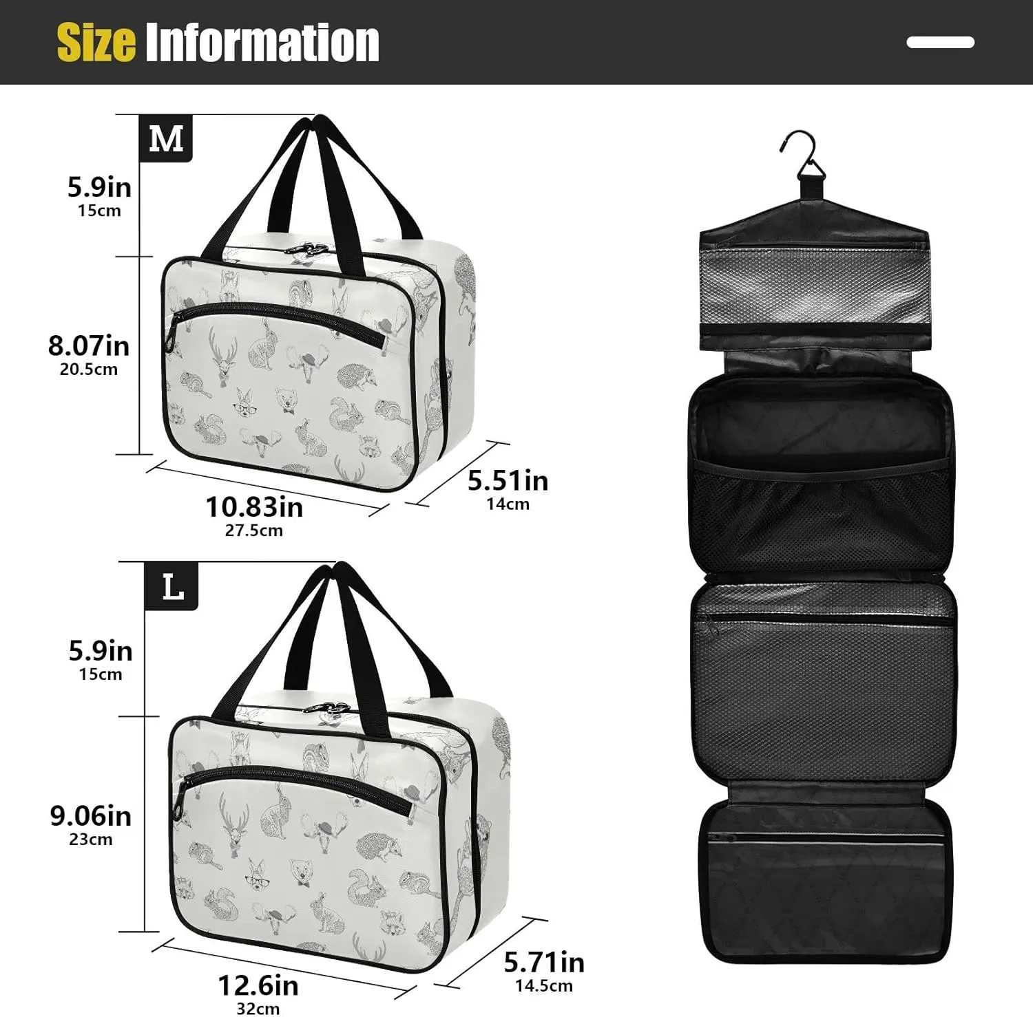 Rabbit, Hare, Squirrel, Deer, Elk, Squirrel, Hedgehog, Fox, Bear Women's Portable Makeup Bag with Handle Cosmetic Bag, Twill Cloth Travel Cosmetic Bag, Polyester Toiletry Bag for Women M Size