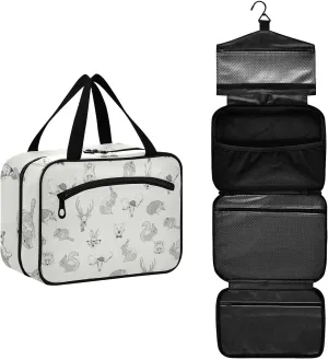 Rabbit, Hare, Squirrel, Deer, Elk, Squirrel, Hedgehog, Fox, Bear Women's Portable Makeup Bag with Handle Cosmetic Bag, Twill Cloth Travel Cosmetic Bag, Polyester Toiletry Bag for Women M Size