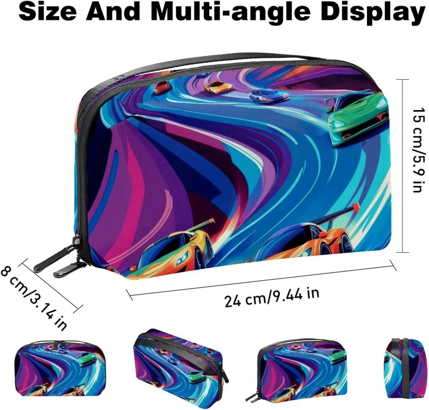 Race Cars on Bright the Racing Track Electronics Organizer, Cord Cable Storage Bag Waterproof for Home Travelling, Electronic Accessories Case for Charge Mouse USB SD Card Hard Drives