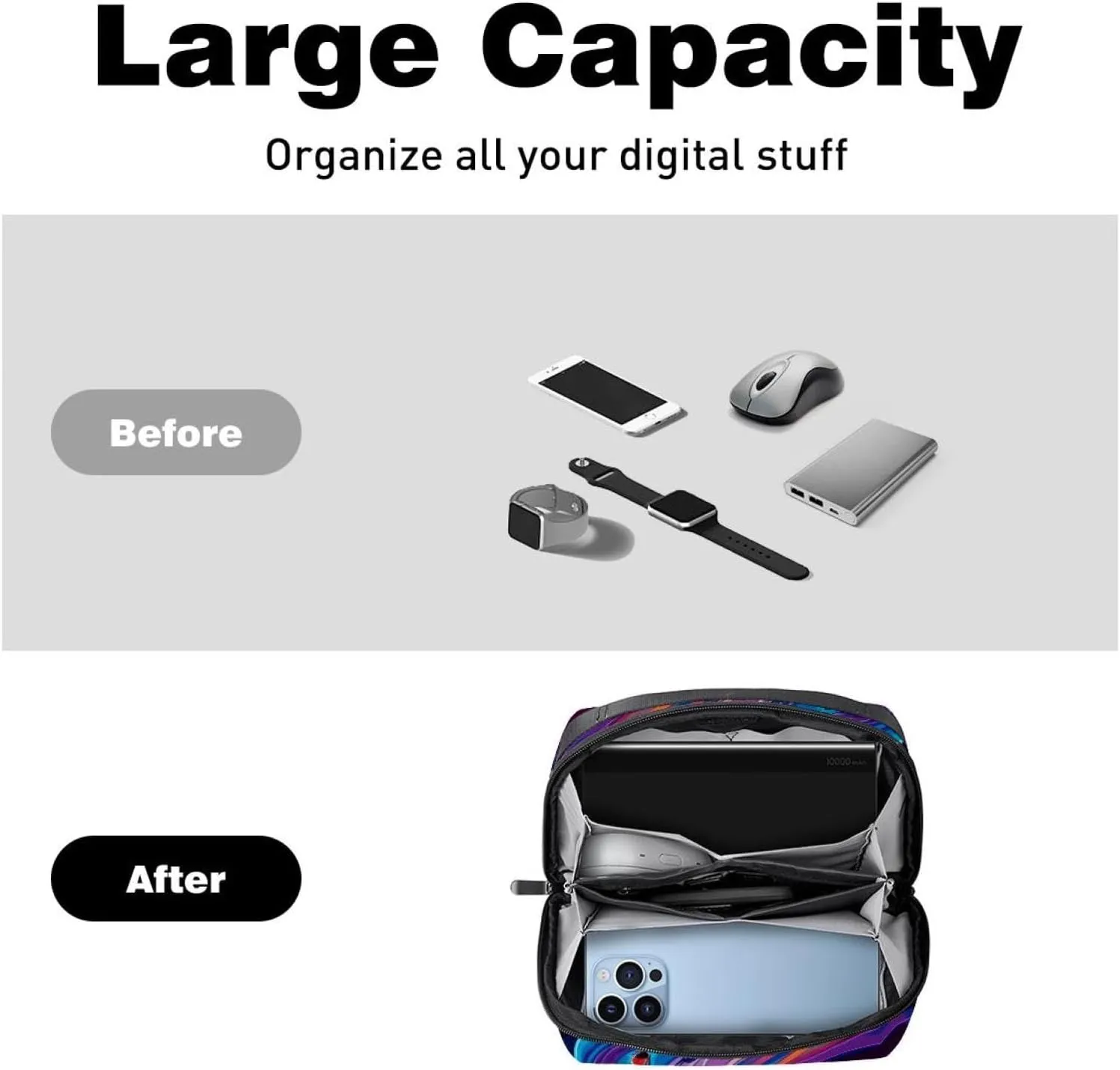 Race Cars on Bright the Racing Track Electronics Organizer, Cord Cable Storage Bag Waterproof for Home Travelling, Electronic Accessories Case for Charge Mouse USB SD Card Hard Drives