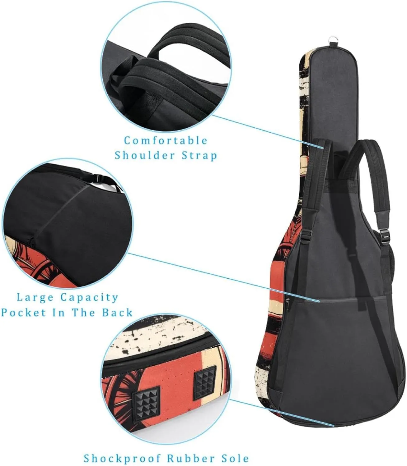 Racer in a Victory Pose with Checkered Flags and Wing Acoustic Guitar Bag, Guitar Case Gig Bag 40 41 42 inch with Dual Adjustable Shoulder Strap and Back Hanger Loop