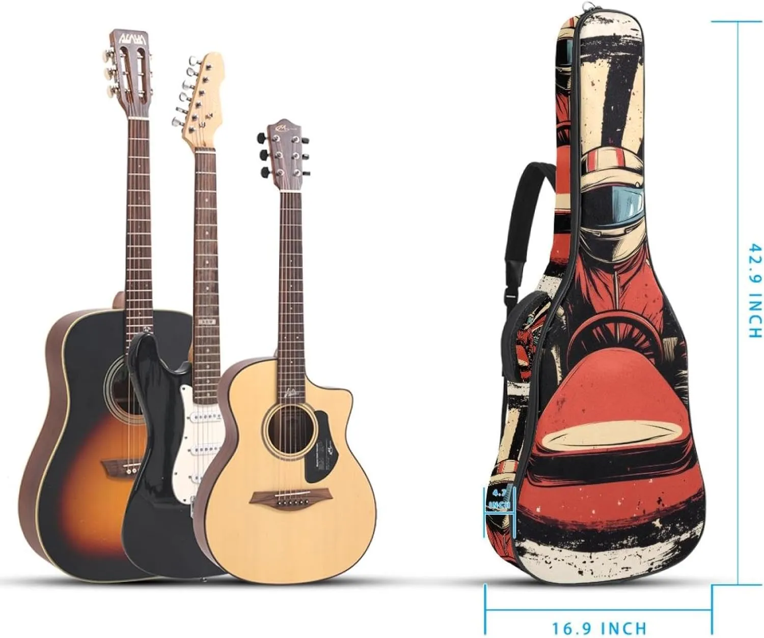 Racer in a Victory Pose with Checkered Flags and Wing Acoustic Guitar Bag, Guitar Case Gig Bag 40 41 42 inch with Dual Adjustable Shoulder Strap and Back Hanger Loop
