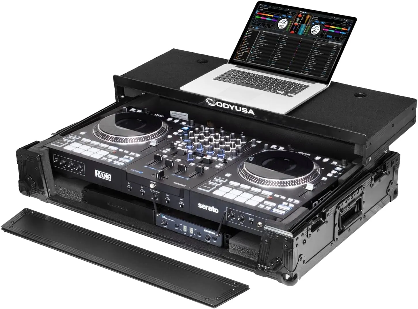 RANE PERFORMER Black Label 1U Case with Glide Style Laptop Platform and Wheels
