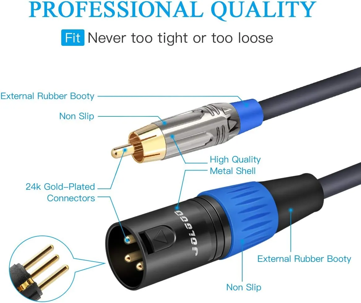 RCA to XLR HiFi Audio Cable - 2 RCA to 2 XLR, 3.3 Feet, 4N OFC Wire for Amplifier, Mixer, Microphone