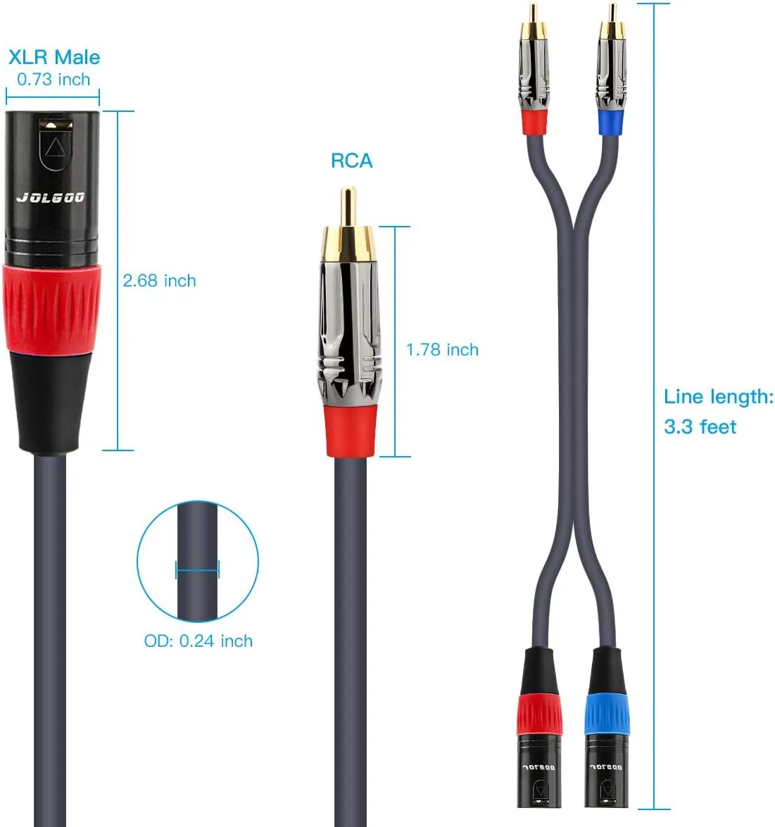 RCA to XLR HiFi Audio Cable - 2 RCA to 2 XLR, 3.3 Feet, 4N OFC Wire for Amplifier, Mixer, Microphone