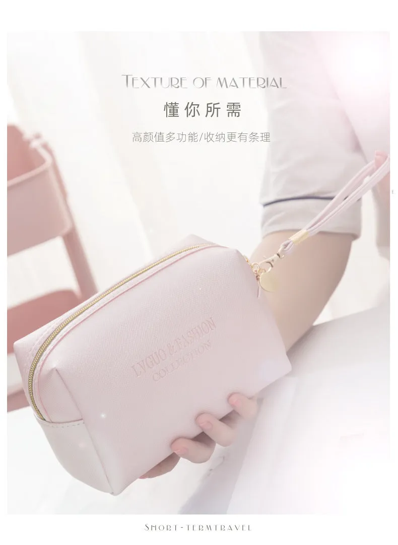 Realaiot 1 Pc  Large Women Cosmetic Bag PU Leather Waterproof  Zipper Make Up Bag Travel Washing Makeup Organizer Beauty Case