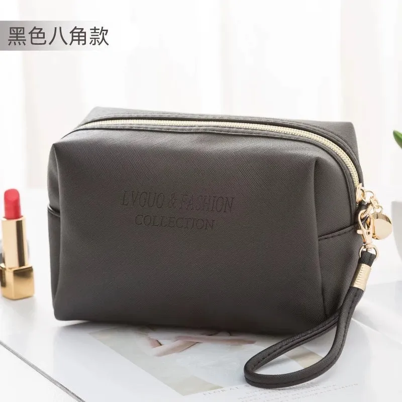 Realaiot 1 Pc  Large Women Cosmetic Bag PU Leather Waterproof  Zipper Make Up Bag Travel Washing Makeup Organizer Beauty Case