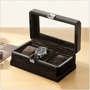 Rectangle Wooden Watch Box Storage 3-Bit Watches Organizer Display Box Package Case Glass Cabinet Wood Casket for Watches (Color : Black)