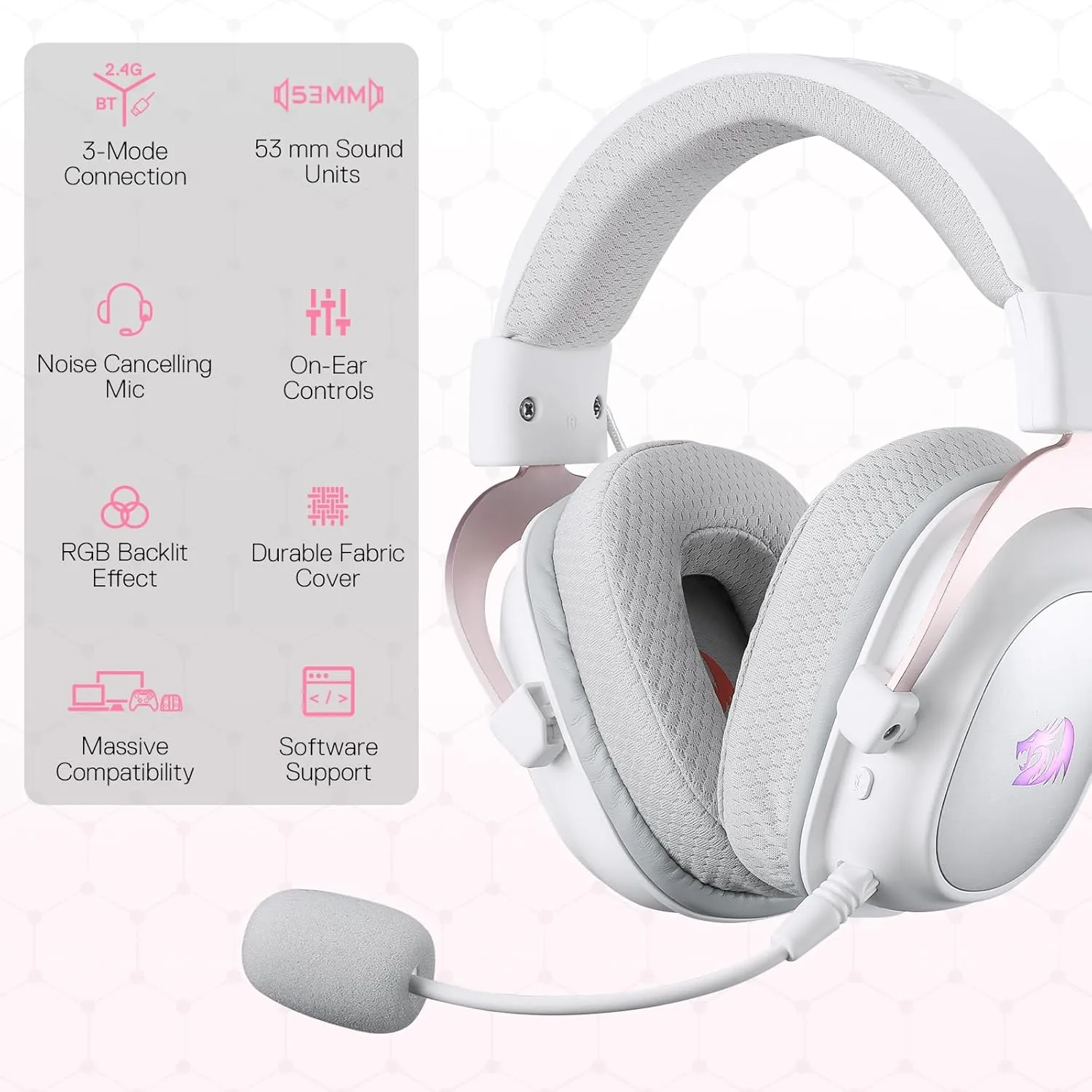 Redragon H510 PRO 3-Mode RGB Gaming Headset - 7.1 Surround Sound - 53MM Audio Drivers in Memory Foam Ear Pads w/Durable Fabric Cover- Multi Platforms Headphone - USB Powered for PC/PS4/NS