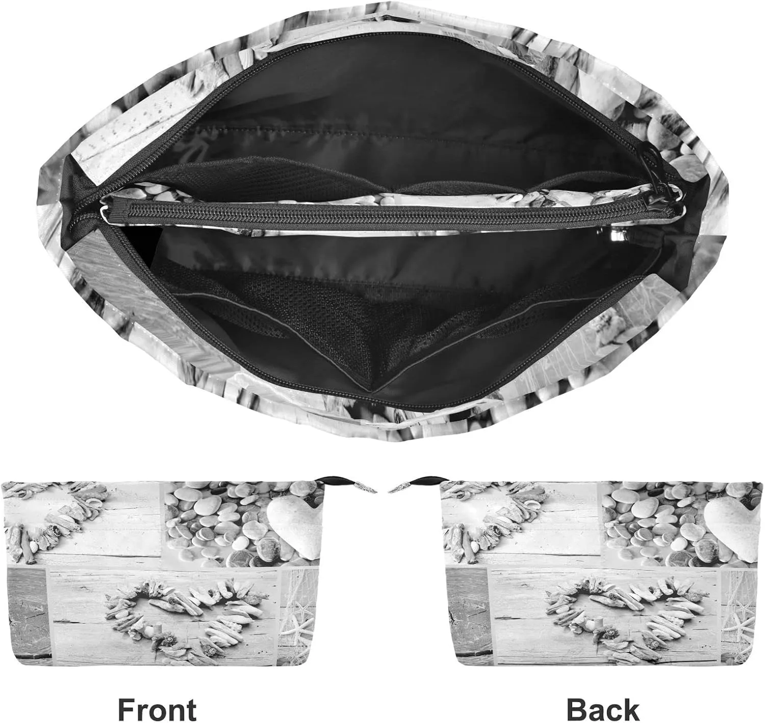 Retro Hearts of Seashells, Starfish, Driftwood and Beach Goods Women's Portable Makeup Bag with Handle, Cosmetic Bag, Adjustable Travel Cosmetic Bag, Toiletry Storage Organizer for women M