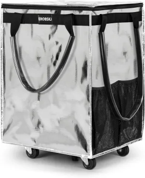 Reusable Grocery Bag on Wheels, Foldable Rolling Tote,66 lbs Capacity Shopping Trolley,Zipper Clouser Shopping Bag with Wheels for Trips, Laundry, Rolling Bags with Wheels and Handle（Medium,Silver）