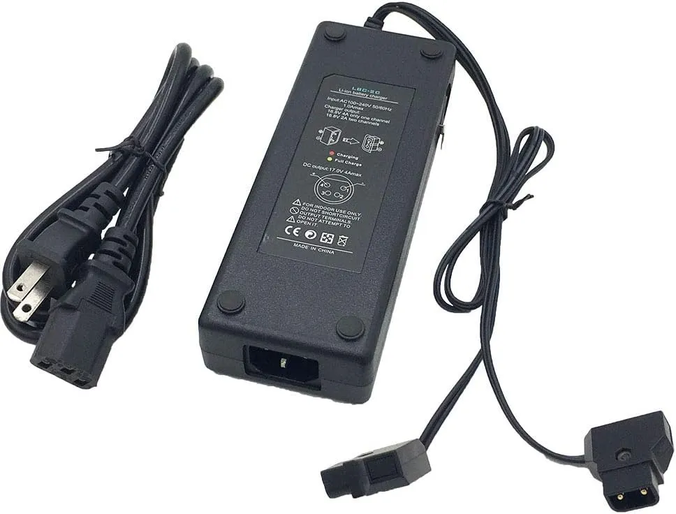 REYTRIC Dual D-Tap (P Tap) Travel Charger Compatible Sony V-Mount/V Lock and Anton Bauer Gold Mount Batteries with 2-Prong Power Cord