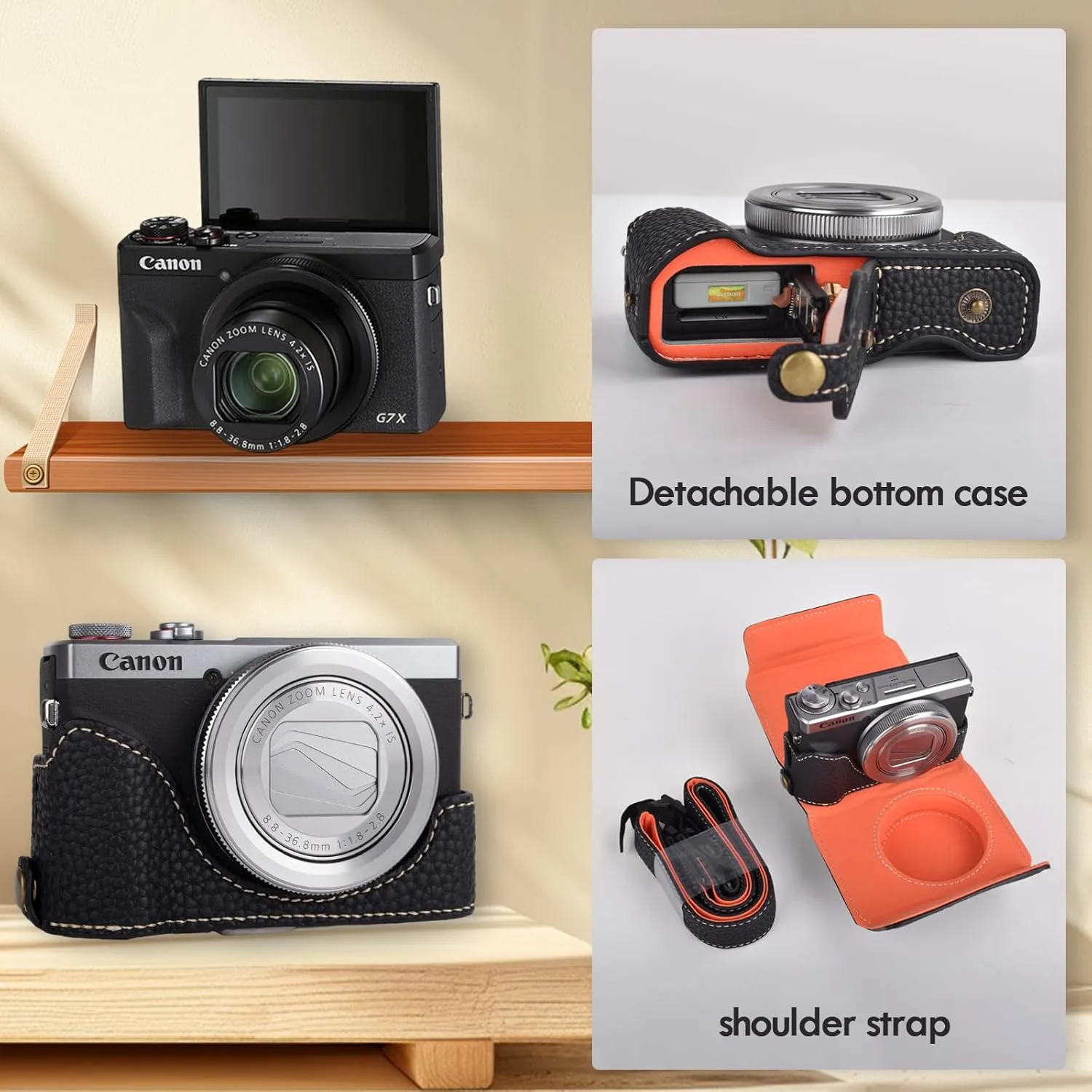 Rieibi G7 X G7X II G7X III Case, Trendy Leather Camera Case for Canon PowerShot G7X G7X Mark II G7X Mark III Camera, Protective Case with Strap