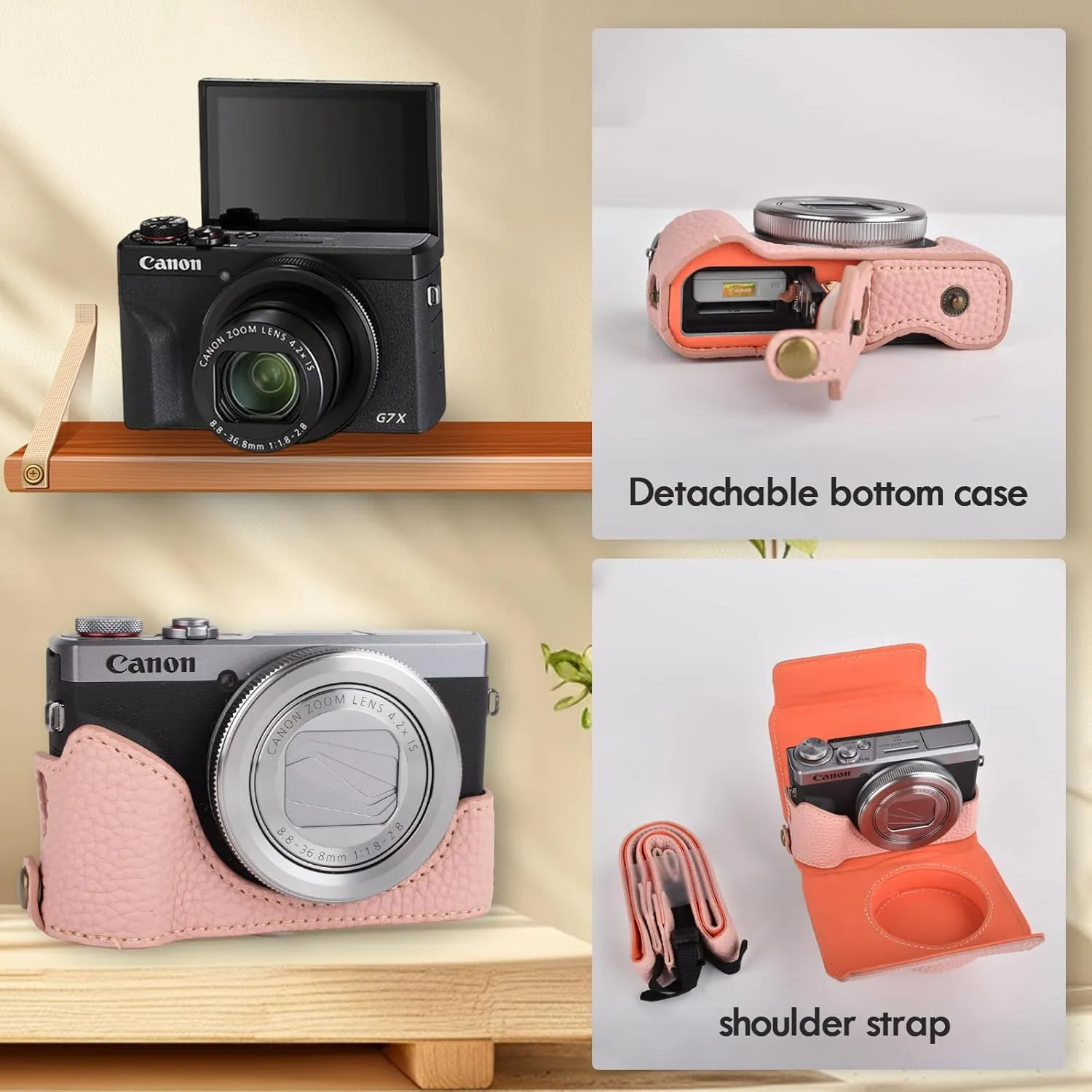 Rieibi G7 X G7X II G7X III Case, Vintage Leather Camera Case for Canon PowerShot G7X G7X Mark II G7X Mark III DSLR Camera, Protective Case with Strap