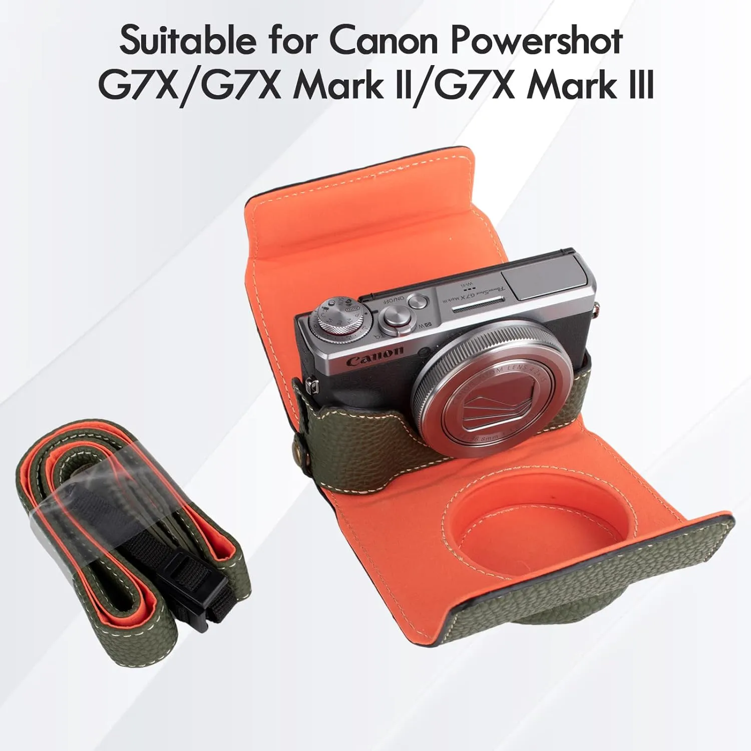 Rieibi G7 X G7X II G7X III Case, Vintage Leather Camera Case for Canon PowerShot G7X G7X Mark II G7X Mark III DSLR Camera, Protective Case with Strap