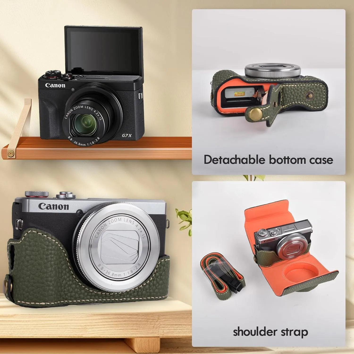 Rieibi G7 X G7X II G7X III Case, Vintage Leather Camera Case for Canon PowerShot G7X G7X Mark II G7X Mark III DSLR Camera, Protective Case with Strap