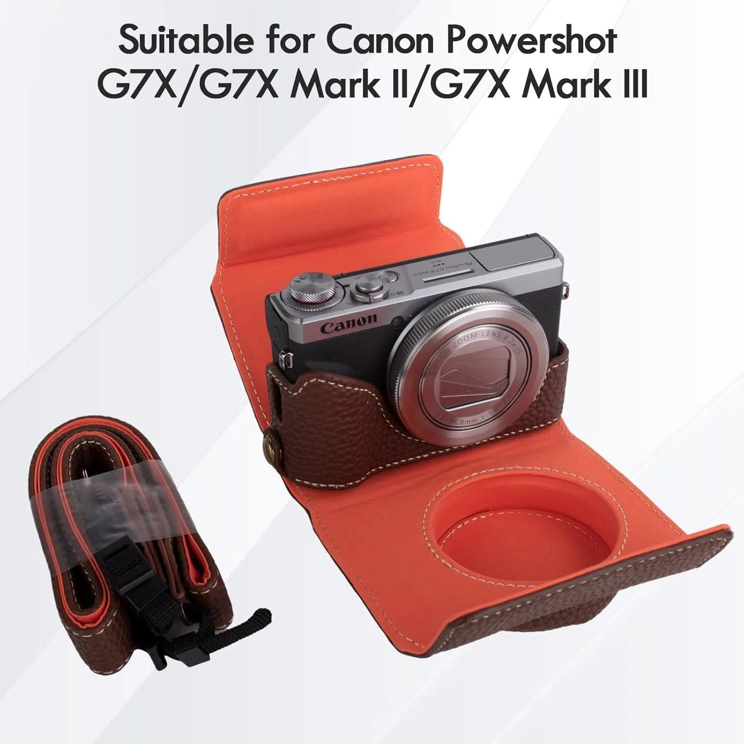 Rieibi G7 X G7X II G7X III Case, Vintage Leather Camera Case for Canon PowerShot G7X G7X Mark II G7X Mark III DSLR Camera, Protective Case with Strap