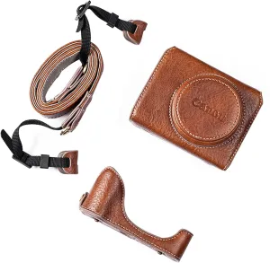 Rieibi Vintage Leather Camera Case for Canon PowerShot G7X Mark III, Protective Case with Strap