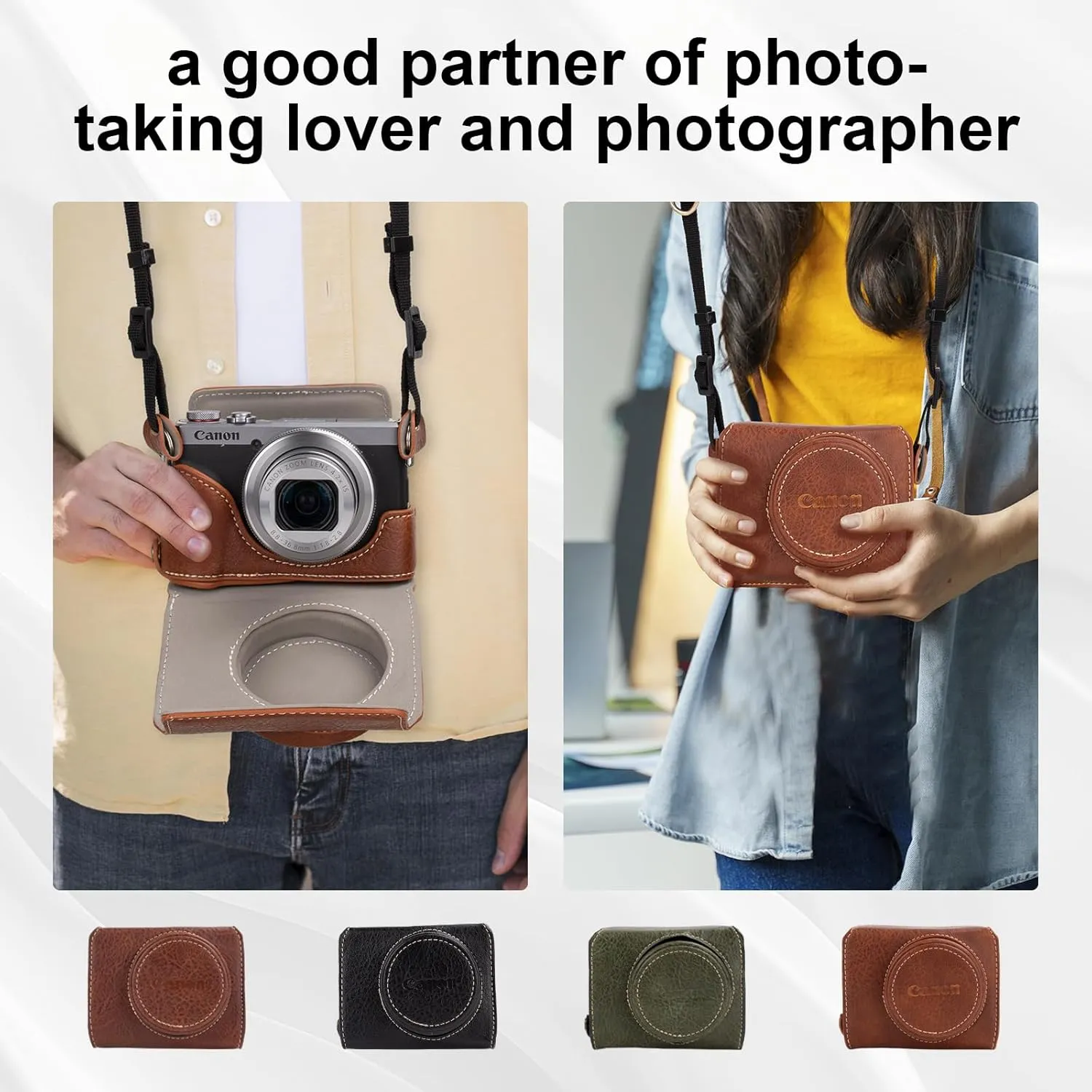 Rieibi Vintage Leather Camera Case for Canon PowerShot G7X Mark III, Protective Case with Strap