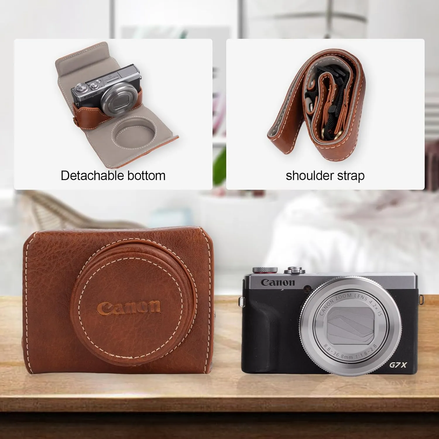Rieibi Vintage Leather Camera Case for Canon PowerShot G7X Mark III, Protective Case with Strap