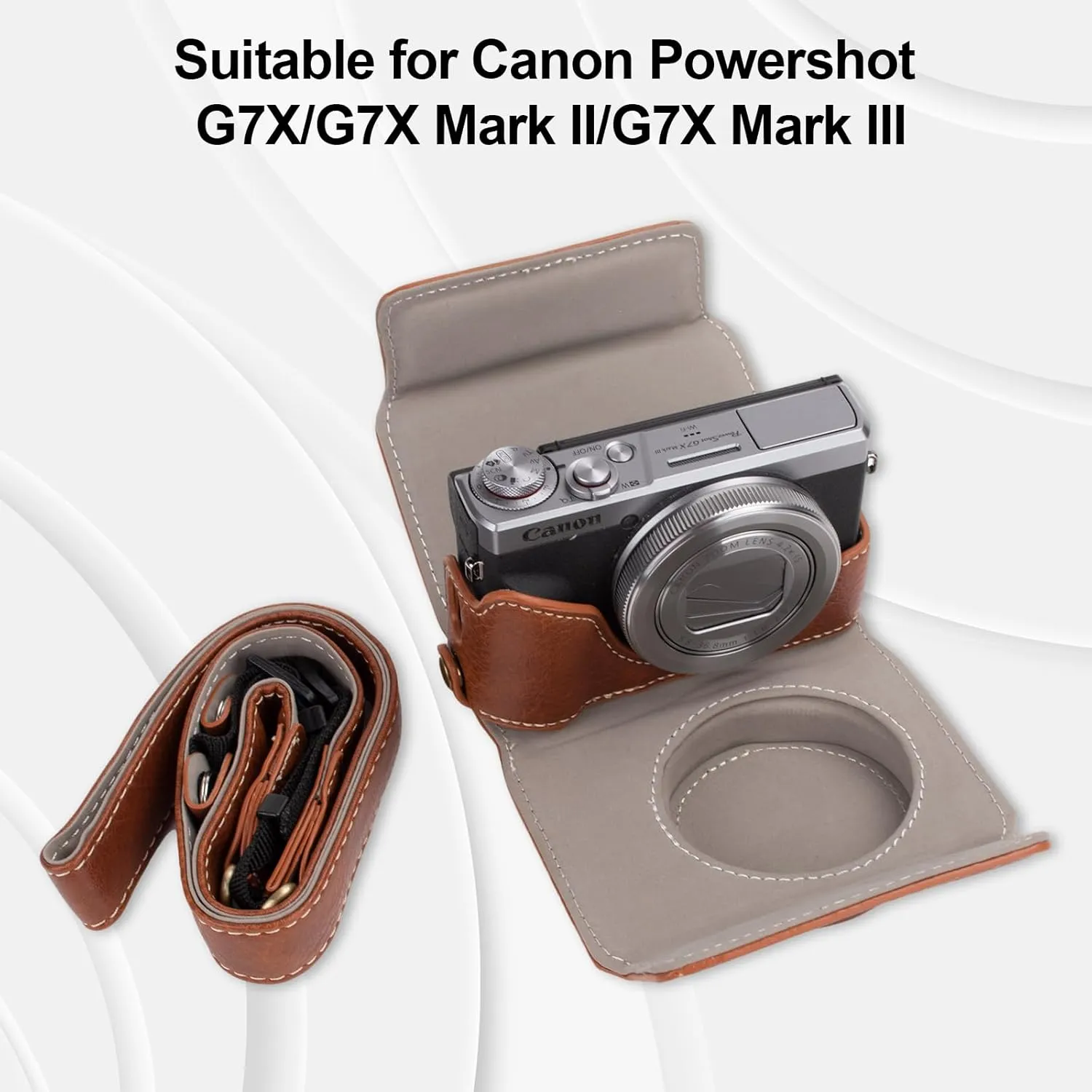 Rieibi Vintage Leather Camera Case for Canon PowerShot G7X Mark III, Protective Case with Strap