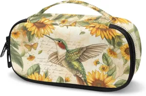 Rnyleeg Insulin Travel Case,Sunflower Floral Hummingbird Diabetic Case Insulated Organizer Portable Cooling Bag for Insulin Pen and Medication Diabetic Supplies