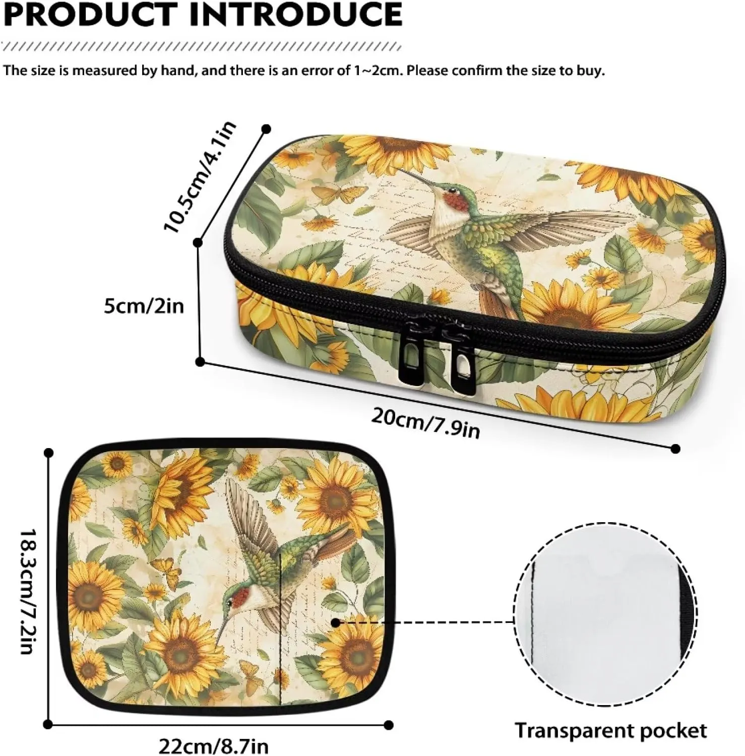 Rnyleeg Insulin Travel Case,Sunflower Floral Hummingbird Diabetic Case Insulated Organizer Portable Cooling Bag for Insulin Pen and Medication Diabetic Supplies