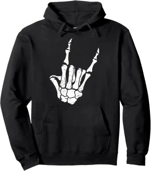 Rock On Horns Skeleton Hoodie, Rock On, Heavy Metal Hoodie Pullover Hoodie