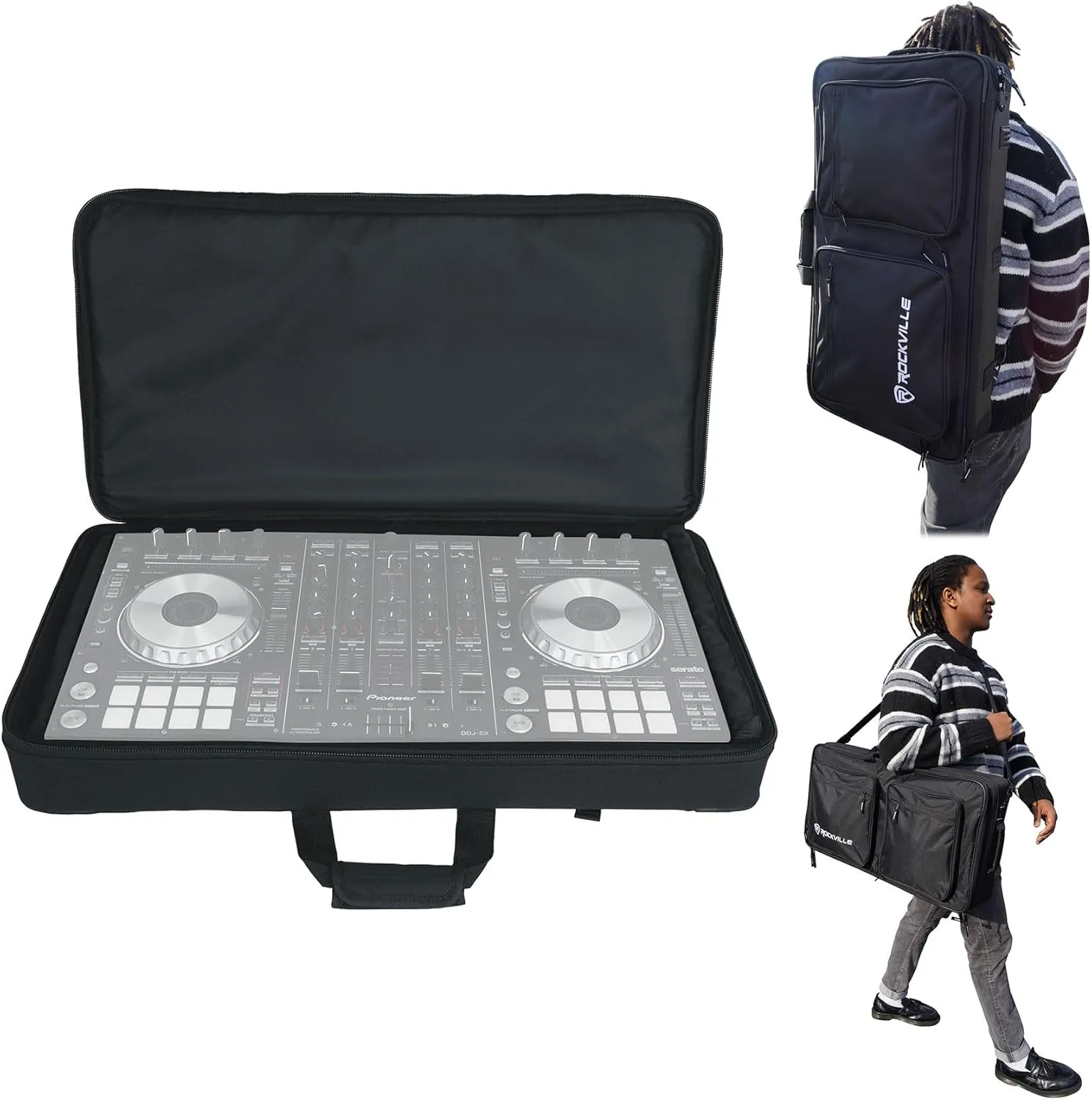 Rockville DC27 Padded DJ Controller/Mobile Producer Bag Backpack Adjustable Foam