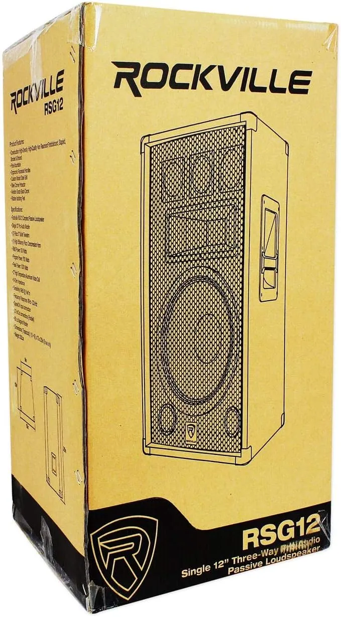 Rockville RSG12 12-Inch 1000 Watt 8-Ohm 3-Way Passive PA Speaker, High-Power Audio, Durable Build, Wide Sound Dispersion, Perfect for DJs and Live Events