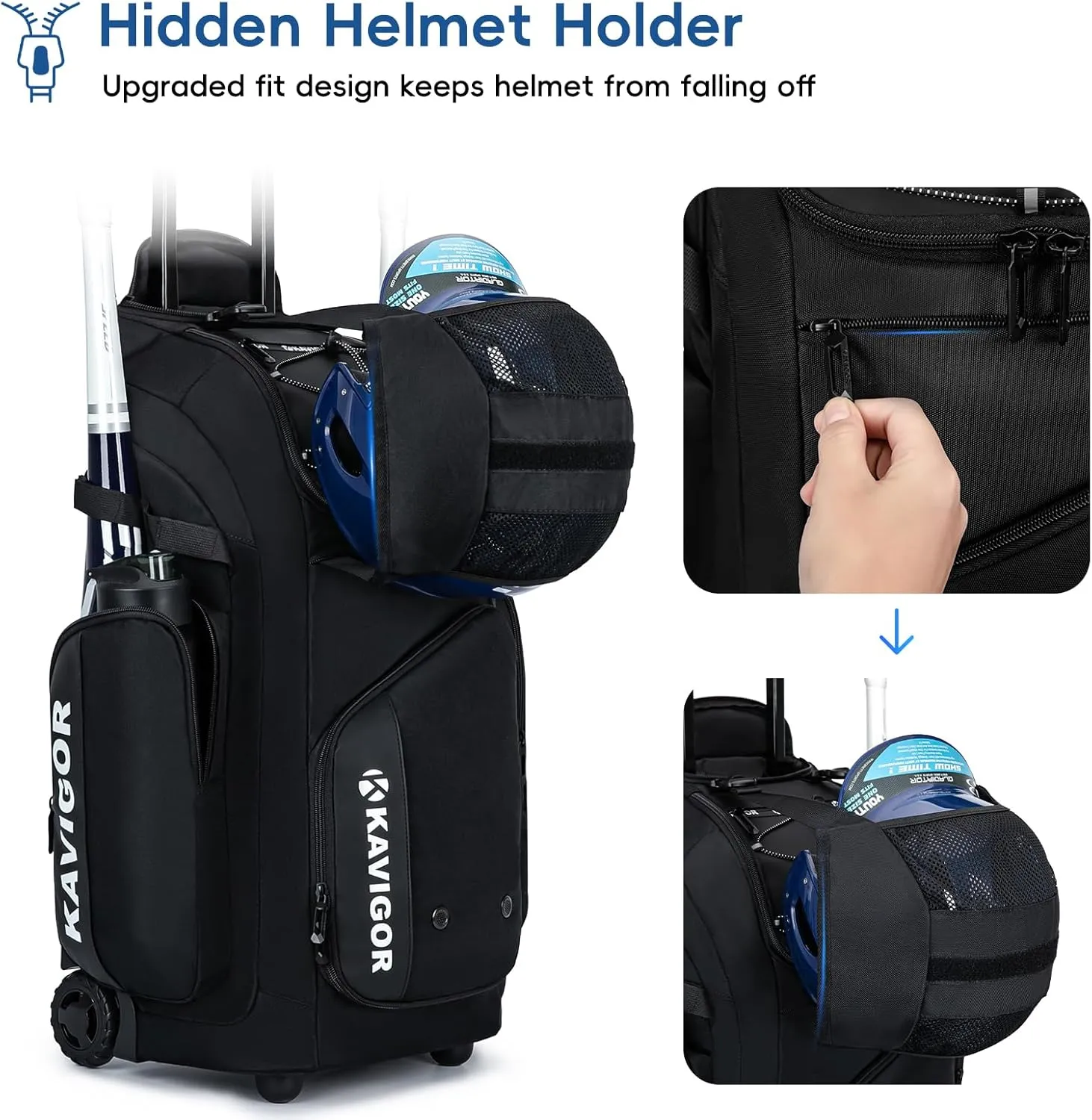 Rolling Baseball Bag with Wheels, 60L Capacity Softball Bag Holds 4 Bats for Boys and Girls, Youth Equipment Bag with Shoe Compartment