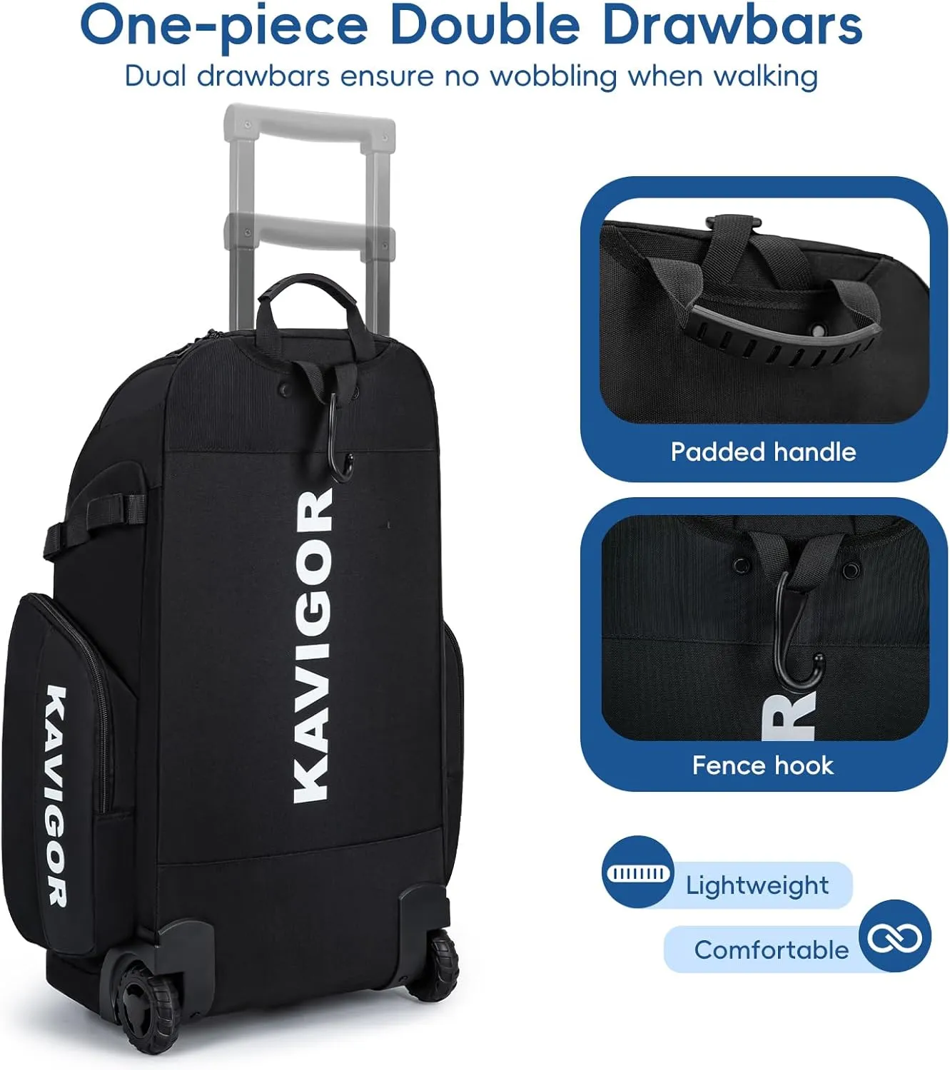 Rolling Baseball Bag with Wheels, 60L Capacity Softball Bag Holds 4 Bats for Boys and Girls, Youth Equipment Bag with Shoe Compartment