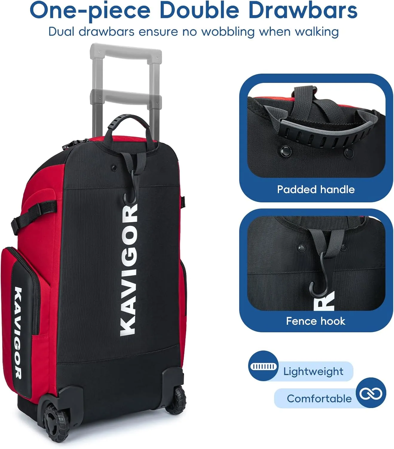 Rolling Baseball Bag with Wheels, 60L Capacity Softball Bag Holds 4 Bats for Boys and Girls, Youth Equipment Bag with Shoe Compartment