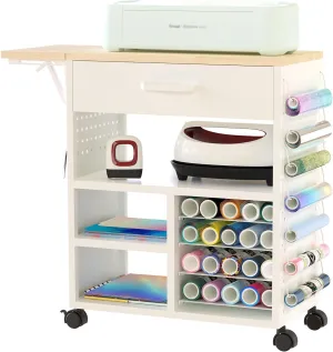 Rolling Craft Cart with Storage Drawers & Wheels - Heavy Duty Mobile Craft Organizer for Cricut Machines, Scrapbooking Supplies, Art Studio | Adjustable Shelves & Lockable Casters