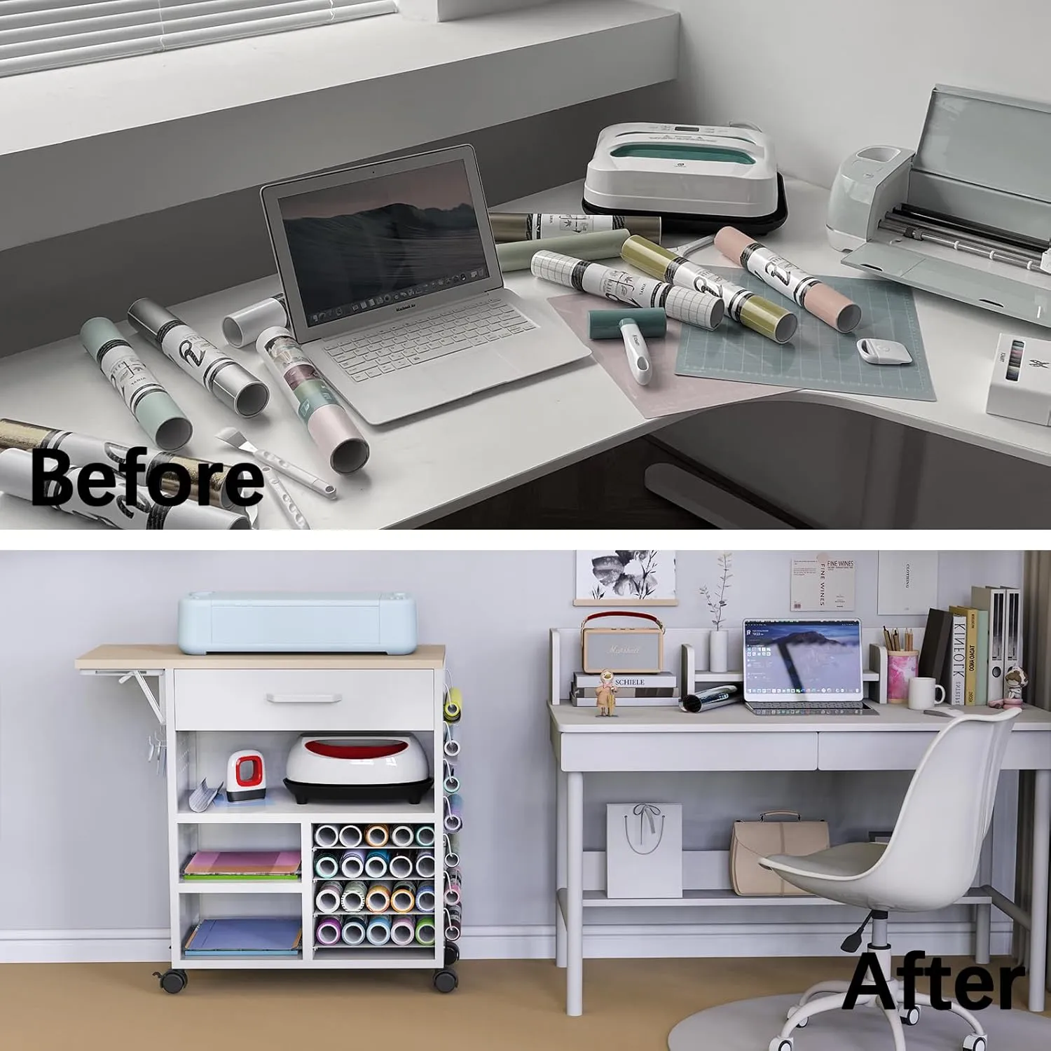 Rolling Craft Cart with Storage Drawers & Wheels - Heavy Duty Mobile Craft Organizer for Cricut Machines, Scrapbooking Supplies, Art Studio | Adjustable Shelves & Lockable Casters
