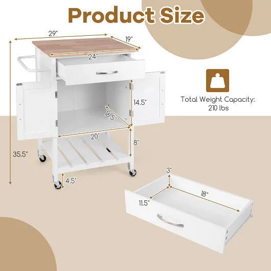 Rolling Kitchen Island Cart with Drawer and Towel Rack-White - Color: White