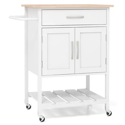 Rolling Kitchen Island Cart with Drawer and Towel Rack-White - Color: White