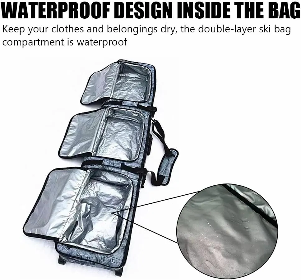 Rolling Ski Backpack, Mobile Padded Snowboard Bag, Professional Snowboard Travel Backpack, Large Capacity Water-Resistant Backpack for Skiing, Snowboard & Accessories