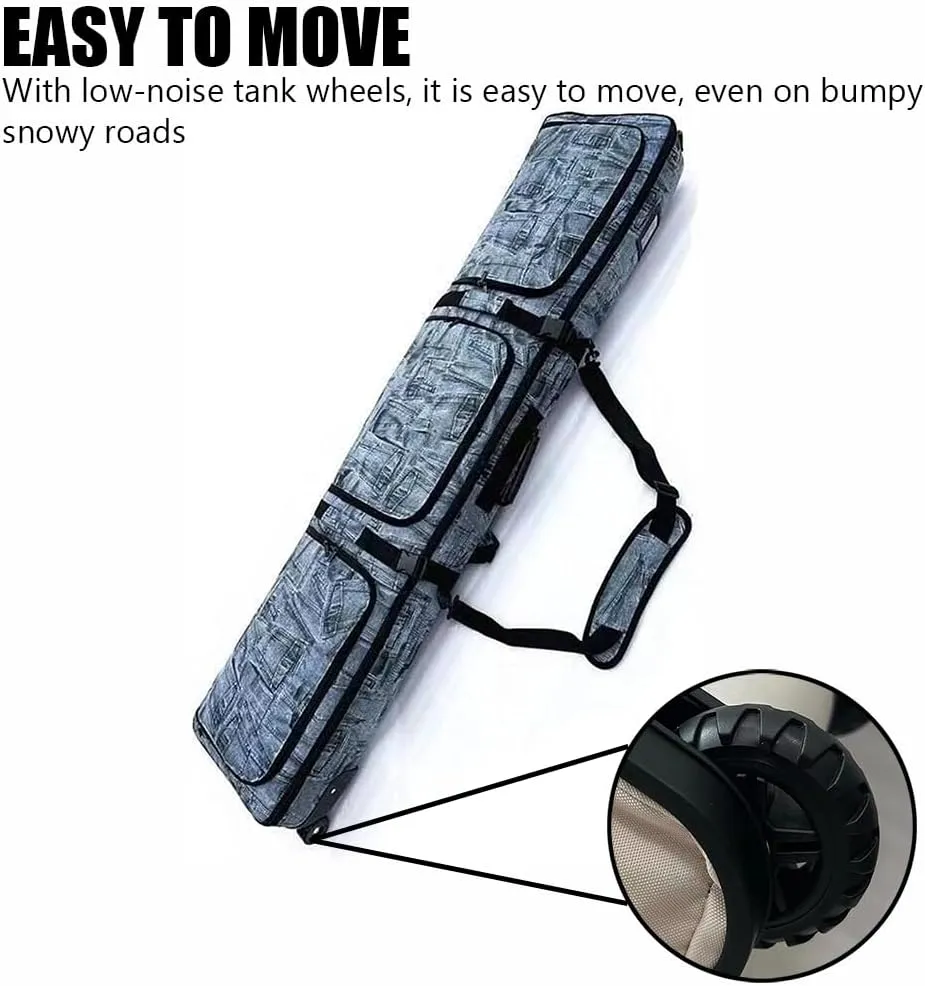 Rolling Ski Backpack, Mobile Padded Snowboard Bag, Professional Snowboard Travel Backpack, Large Capacity Water-Resistant Backpack for Skiing, Snowboard & Accessories