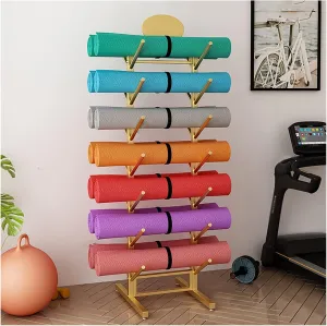 Rolling Yoga Mat Foam Roller Storage Organizer Holder with Lockable Wheels, Commercial Freestanding Heavy Duty Display Rack Shelf, Store/ Yoga Studios Mobile Stand ( Color : Gold , Size : No wheels )